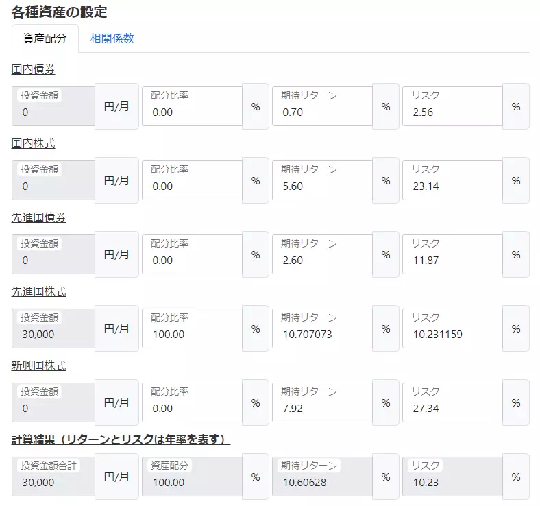 各種資産の設定