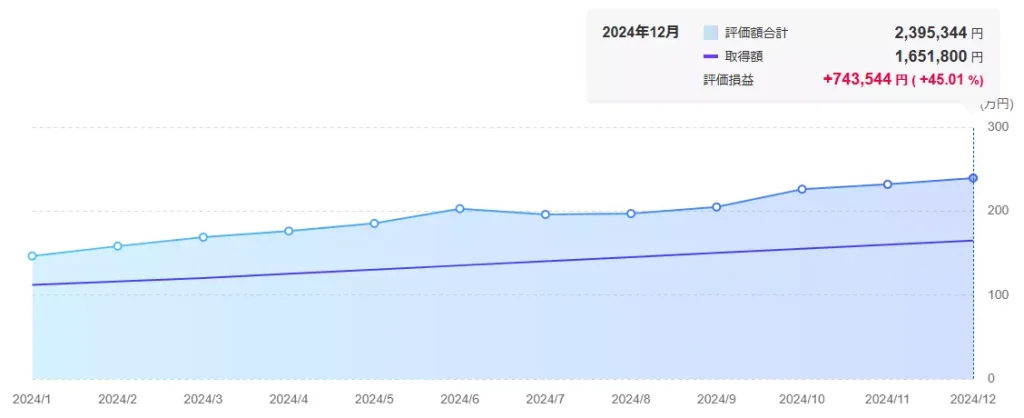 2024年12月時点での投資実績（旧NISAと新NISAの合算）