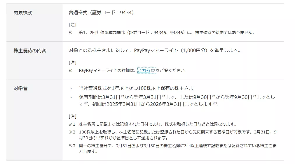 優待内容(出典:SoftBank)