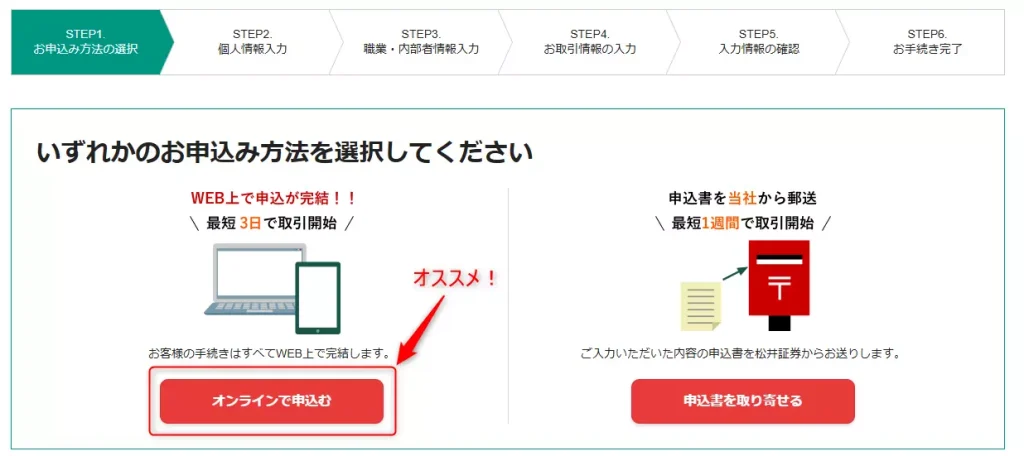 申込み方法の選択(出典:松井証券)
