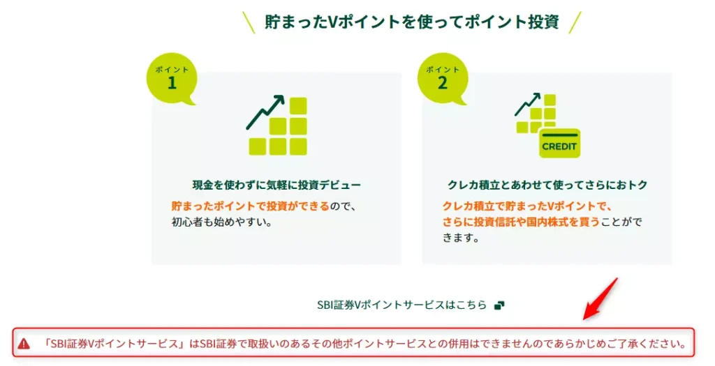 Vポイントとその他のポイントサービスが併用できないことの説明（出典：SBI証券）