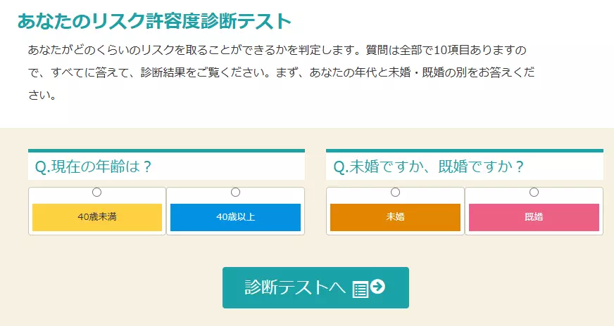 あなたのリスク許容度診断テスト（出典：一般社団法人 全国銀行協会）