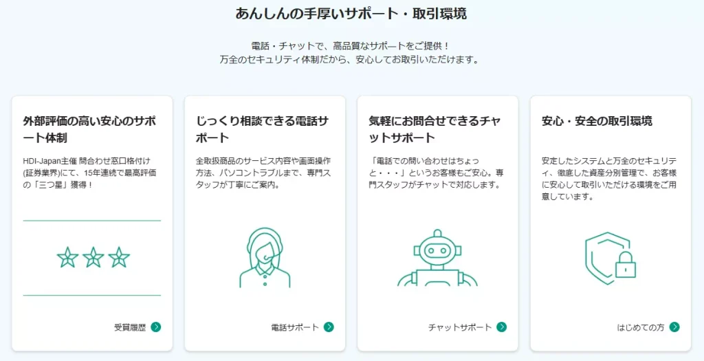 あんしんの手厚いサポート・取引環境(出典:松井証券)