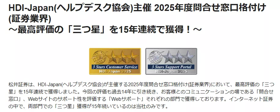 受賞履歴一覧(出典:松井証券)