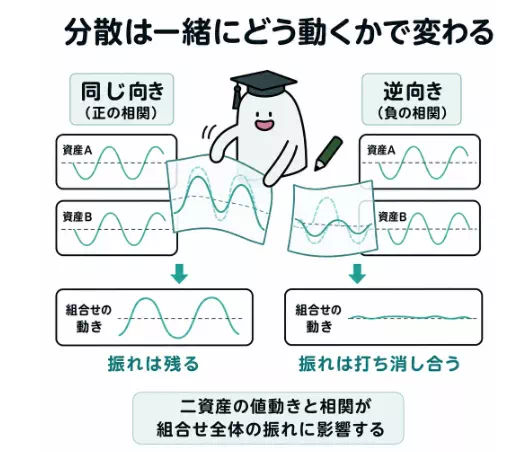 2資産のリスク計算に関わる要素:共分散や相関(出典:おぼエル)